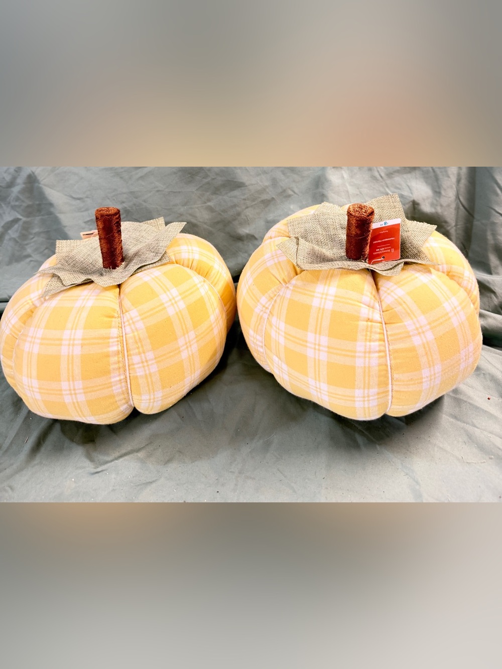 Decorative Yellow Plaid Fabric Pumpkin - Home Accents